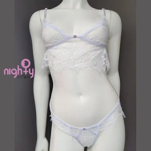 Night Escape White Eyelash Bra Set - Picture 2 of 6